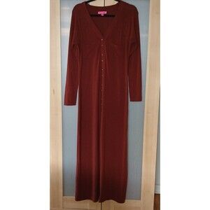 Vtg Betsy Johnson Ribbed Knit Maxi Dress Sz M/L Rust Long Sleeve Indie Rocker